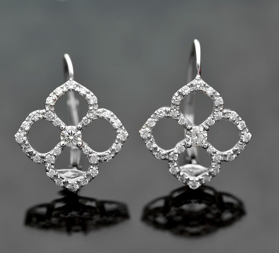 Diamond Flower Petal Lever Back Earrings
