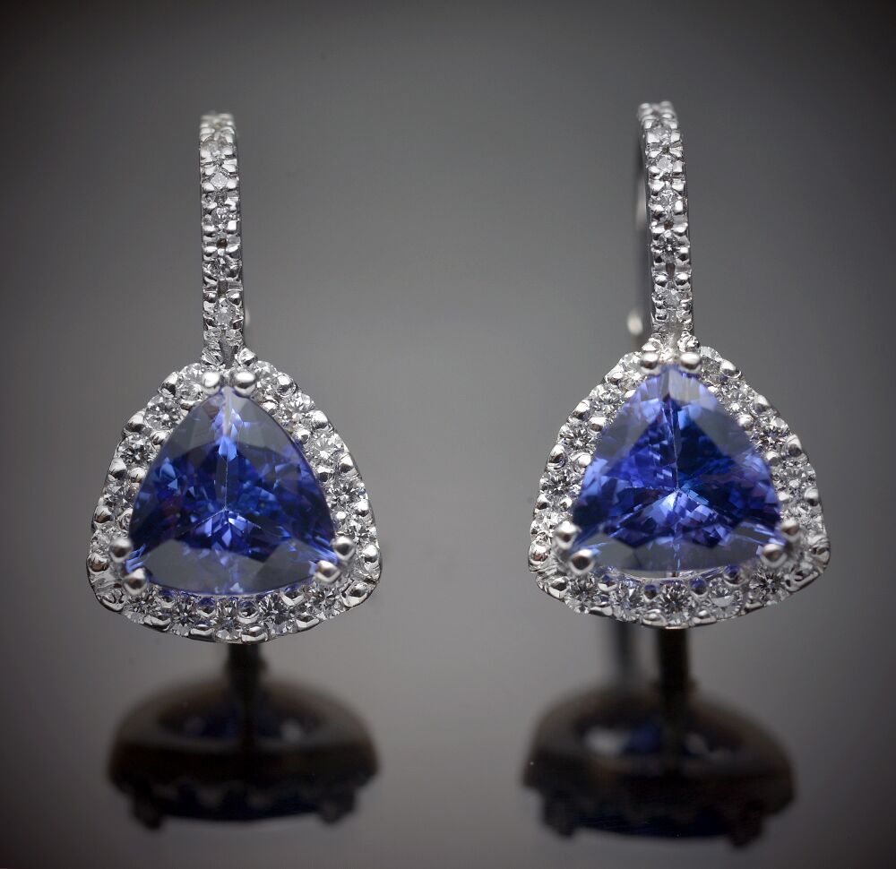 Tanzanite and Diamond Lever Back Earrings