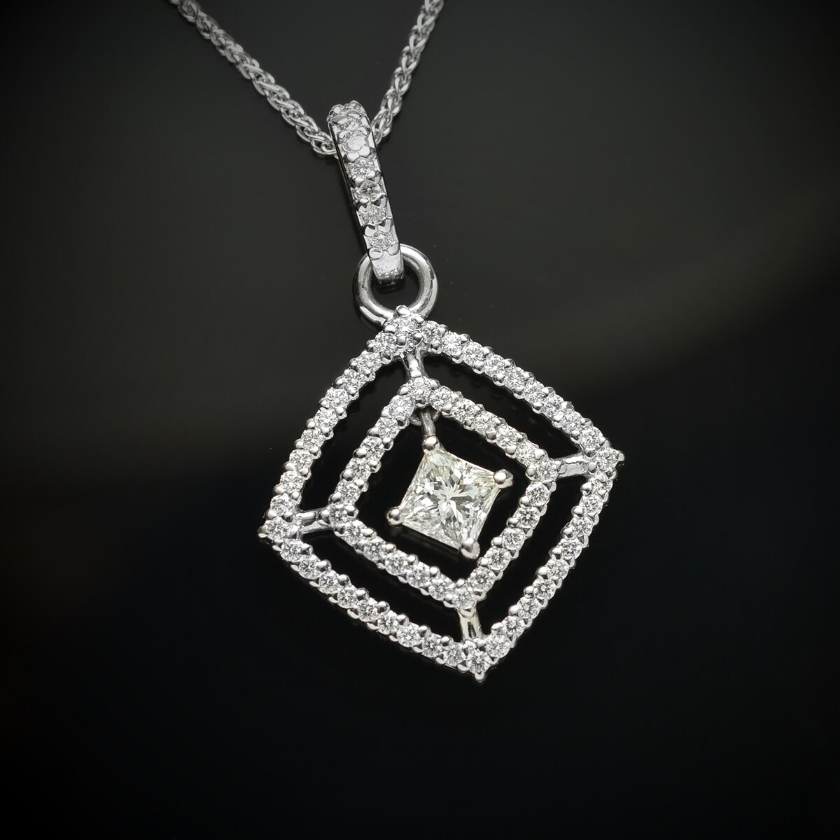 Princess Cut and Round Diamond Pendant
