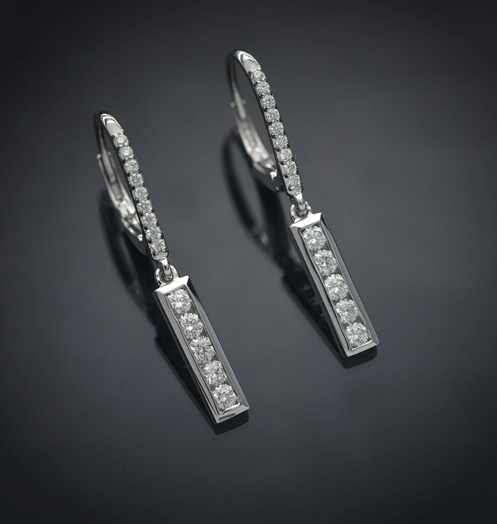 Channel Set Diamond Lever Back Earrings