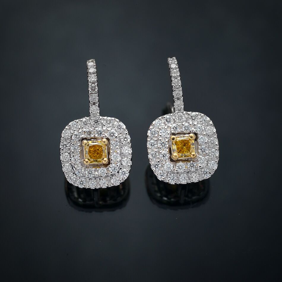 Fancy Yellow Double Halo Earrings
