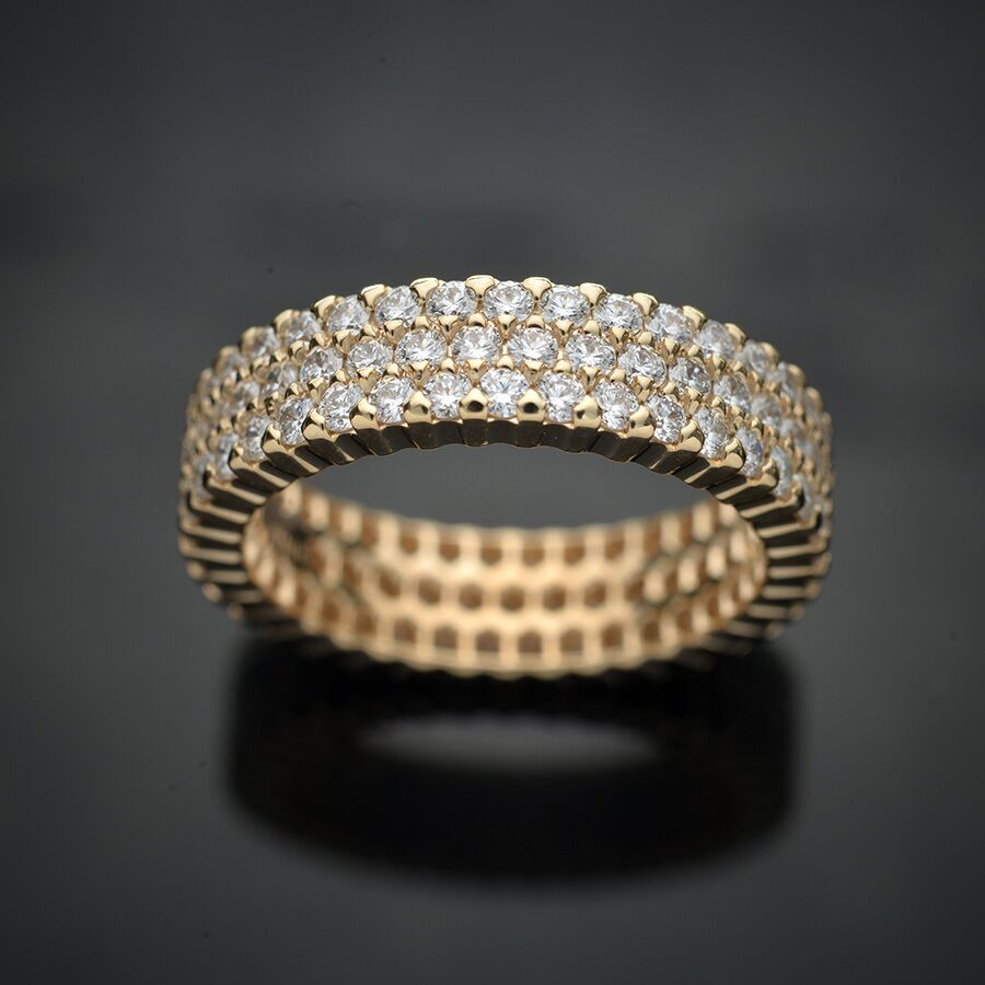 Triple Row Diamond Eternity Ring in 14K Yellow Gold - Image 2