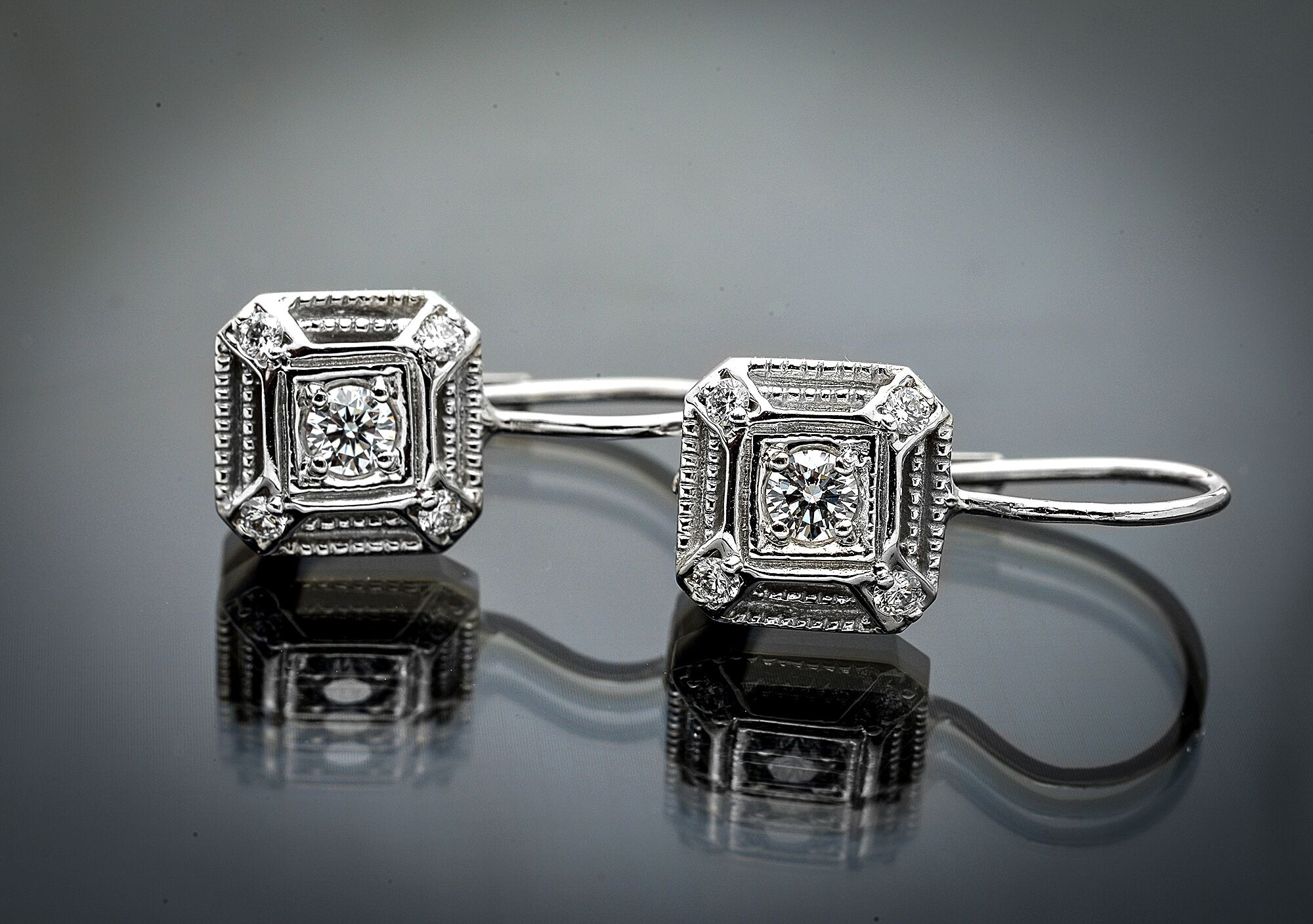 Vintage Style Diamond Lever Back Earrings