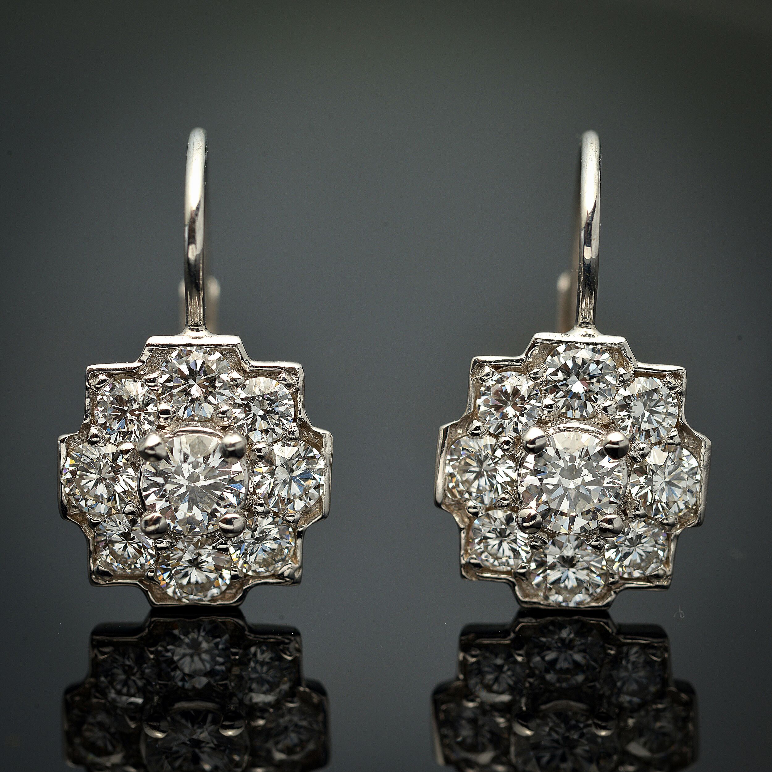 Diamond Halo Lever Back Earrings