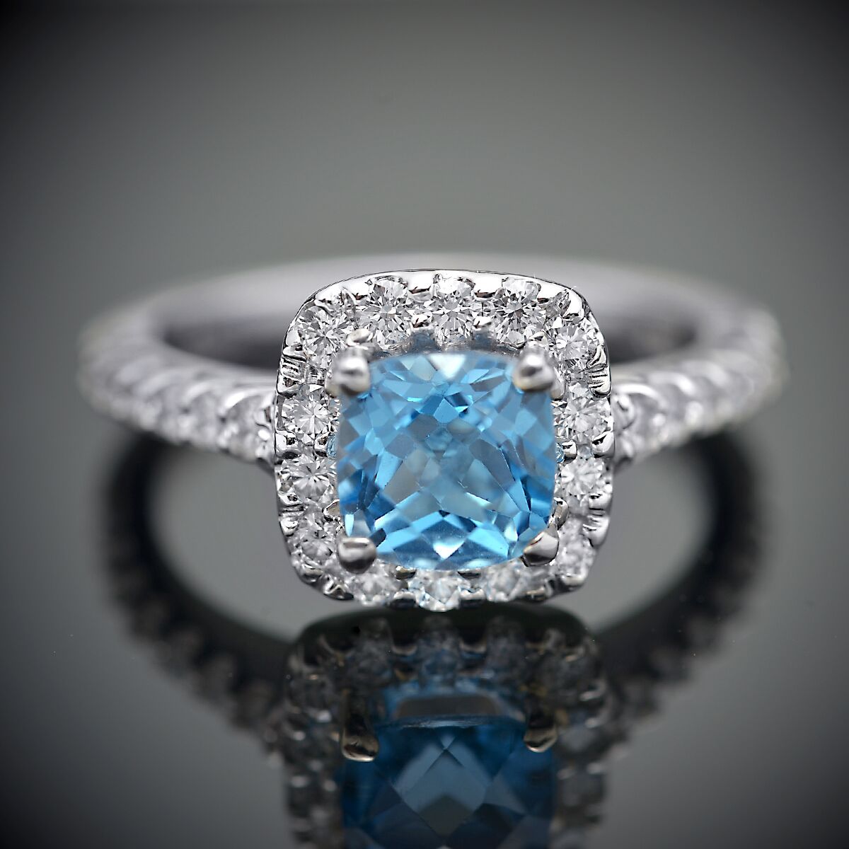 Blue Topaz Diamond Halo Ring