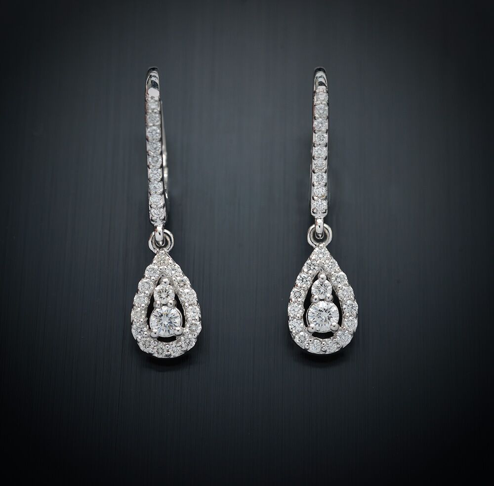 Diamond Tear Drop Lever Back Earrings