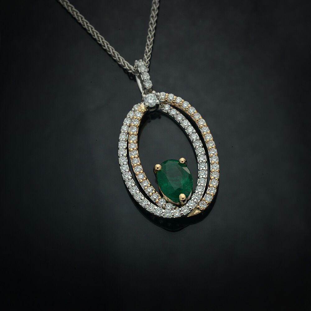Double Oval Diamond Pendant in Two-Tone 14K Gold - Image 2