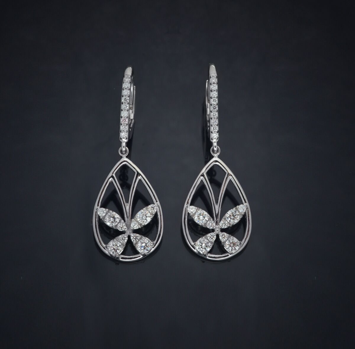 Diamond Butterfly Lever Back Earrings